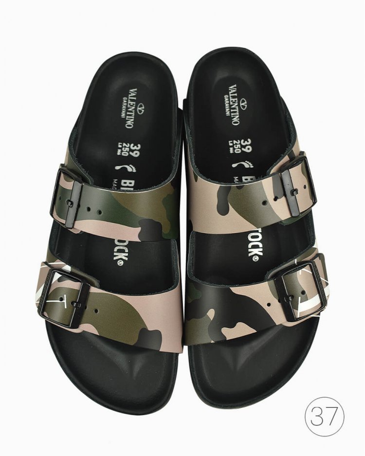 Slide Valentino e Birkenstock Original de Couro Camuflada Feminino